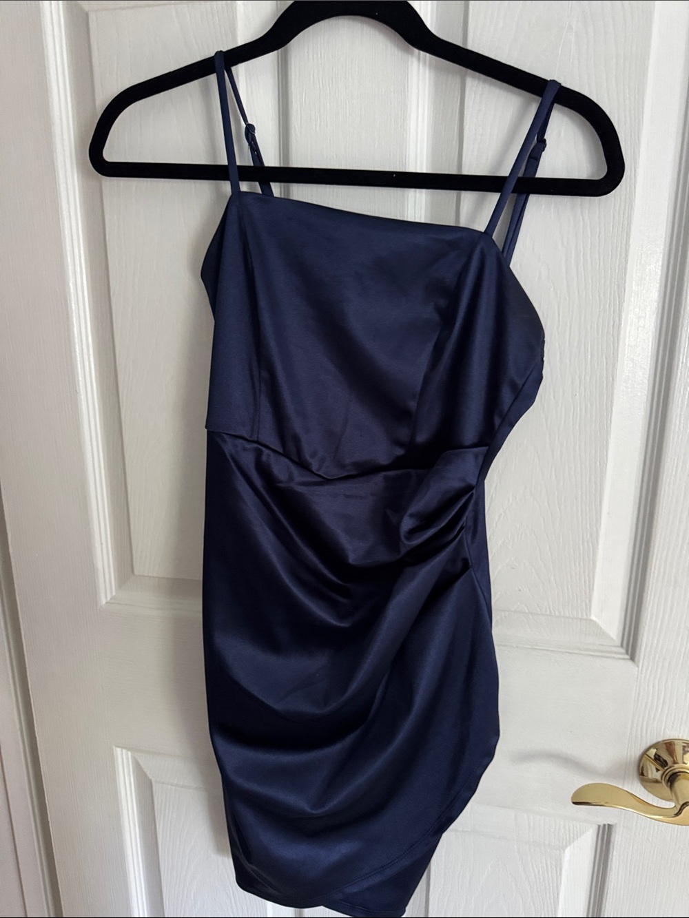 Homecoming Emerald Sundae Navy Satin Mini Dress with Spaghetti Straps